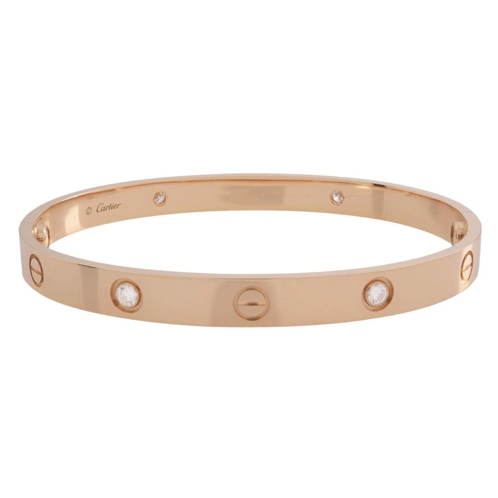 Cartier Love 4 Diamond Bracelet 18K Rose Gold Size 19 - Picture 2 of 5